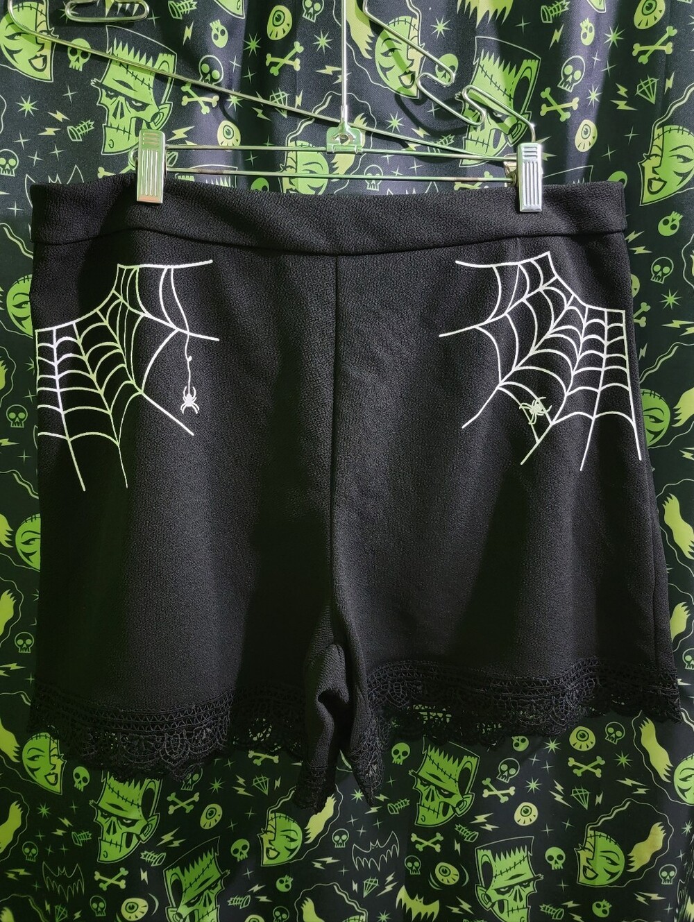 NWOT Black Spiderweb Lace Hem Women's Shorts